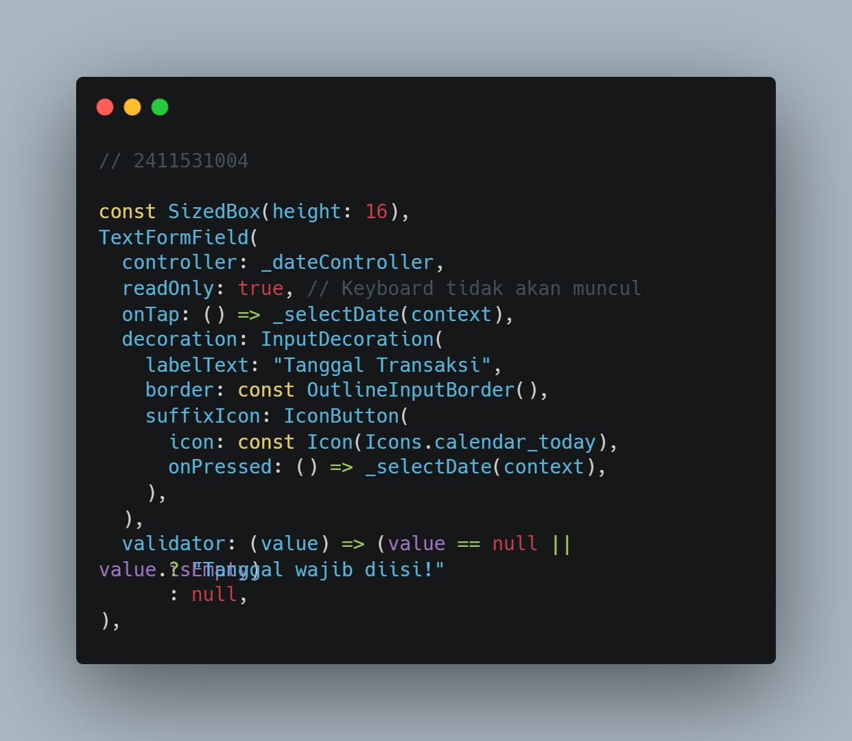 Kode TextFormField tanggal